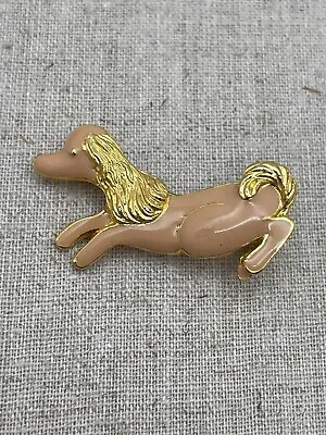 Vintage Dachshund Dog Brooch Pin Pink Enamel Gold Tone Figural • $10