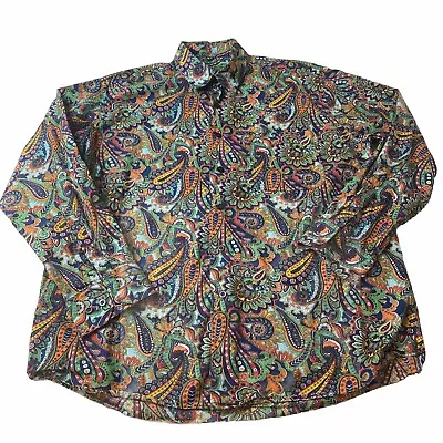 Alan Flusser Mens L Button Up Long Sleeve Shirt Colorful Paisley Pattern Cotton • $17.77