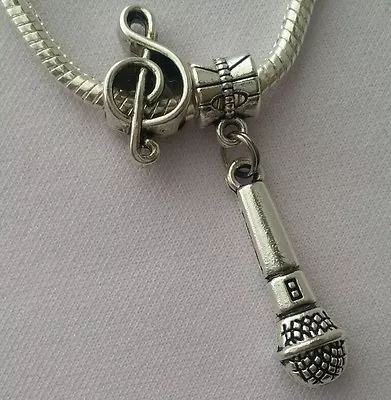 Microphone Singer Music Note Speech Band Dangle Bead For European Charm Bracelet • $12.49