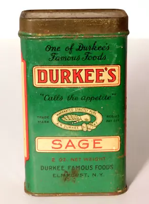 Early Vtg. Durkee's Sage Spice Litho Tin 2 Oz 4  • $18.25