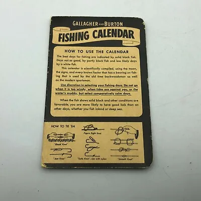 1953 Vintage Fishing Calendar Gallagher & Burton Whiskey Advertising Knots M8  • $15.96