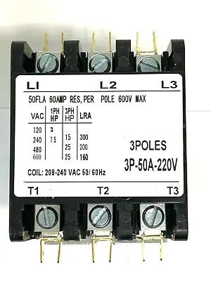 Contactor 3 Pole 50A 208/240V DEFINITE PURPOSE CONTACTOR 220V 50/60Hz • $39.95