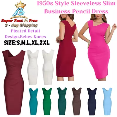 Pencil Dress Knee Length Retro 1950 S Vintage Womens Dresses Sleeveless Business • $50.09