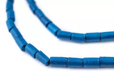 Azul Blue Tube Natural Wood Beads 7x5mm 16 Inch Strand • $1.99