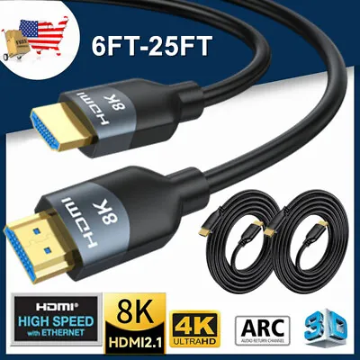 3FT 6FT 10FT 15FT 25FT 8K 4K HDMI CABLE UHD High Speed Ethernet 2.0 2.1 Cord DT • $6.64