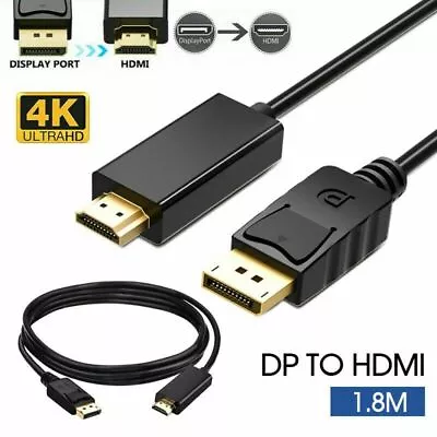 1.8M Display Port DP TO HDMI Male LCD PC HD TV Laptop AV Cable Adapter • £4.99