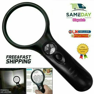 Handheld 45X Magnifier Reading Magnifying Glass Jewelry Loupe With 3 LED Light • £4.85