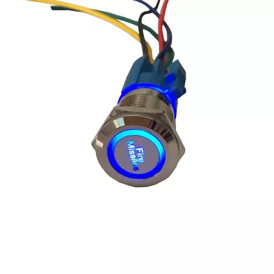 12V 19mm Button Blue LED Light Fire Missiles Momentary Metal Switch Plug Sales • $6.39