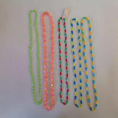 Vintage Lot Of 5 Mardi Gras Plastic Bead String Necklaces Hong Kong Neon Colors • $15.99