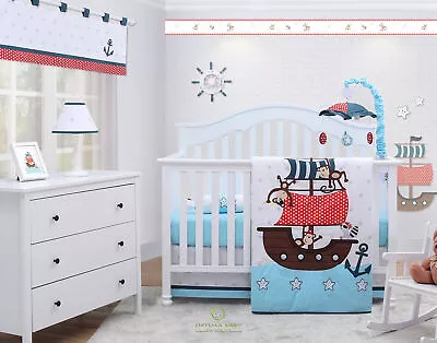 5 Pieces Bumperless Little Pirates Baby Boy Nursery Crib Bedding Sets OptimaBaby • $41.99