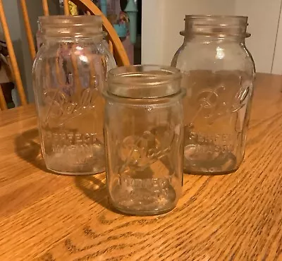 Vintage Set Of 3 Ball Ideal Mason Square Shoulder Ribbed Jars 1913-1922 No Lid • $16