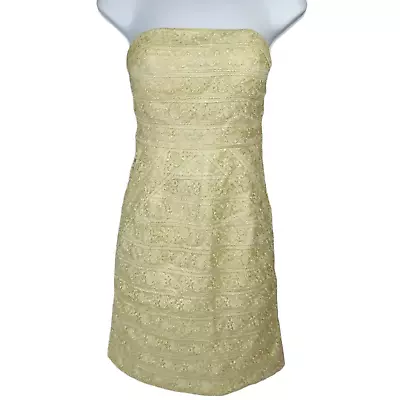 Minuet Mini Dress Gold Metallic Strapless Zip Back Sleeveless Size M • $12.99