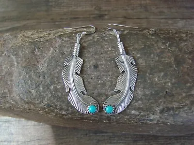 $45.99 • Buy Navajo Indian Sterling Silver Turquoise Feather Dangle Earrings