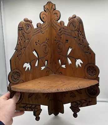 Vintage Ornate Wooden Corner Shelf Knick Knack Display 22 Inches Tall 10” Wide • $29.95