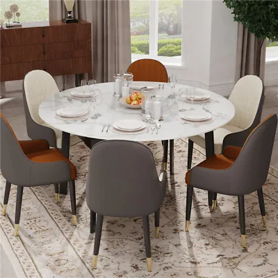 Deluxe Sintered Stone Dining Table 130CM Round Extendable Table With Steel Frame • $809.92