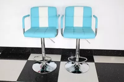 American 50s Diner Furniture 2 X Blue Stools With Armrest • £149