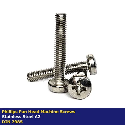 M3 X 40mm PHILLIPS PAN HEAD MACHINE SCREWS STAINLESS STEEL A2 - DIN 7985 • £3.09