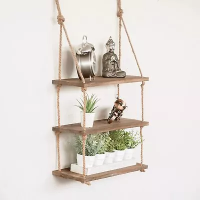 £13.99 • Buy Wooden Rope Shelf Hanging 3 Shelves Twine Scaffold Board Home Decor Storage Unit