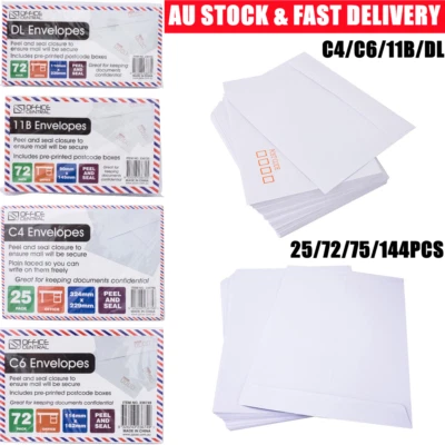 C4 C5 C6 DL White Envelopes Standard Business Mailer Opaque Pre-printed Postcode • $18.99