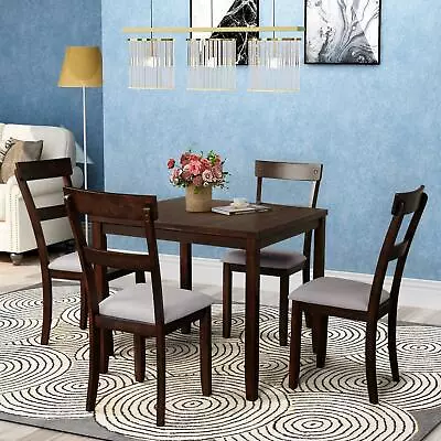 Industrial Wooden Kitchen Table & 4 Chairs Dining Set For Kitchen - Espresso • $444.99