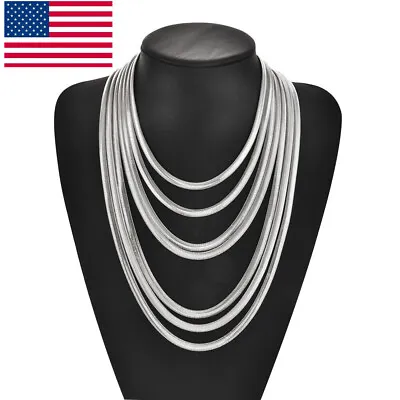 925 Sterling Solid Silver 6MM Flat Snake Chain Men & Women Necklace 16-30  Gift • $2.53