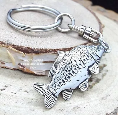 Mirror Carp Fish Keyring (Silver Pewter Keychain In An Organza Gift Pouch) • £6.70