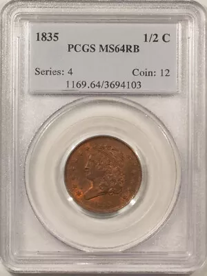 1835 Classic Head Half Cent - Pcgs Ms-64 Rb Fresh With A Lot Of Reverse Red! • $1395