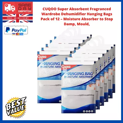 CUQOO Super Absorbent Fragranced Wardrobe Dehumidifier Hanging Bags Pack Of 12 • £11.99