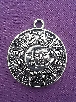 4 Or 8 Silver Full ZODIAC MOON SUN Star Sign Astrology Charm Pendant 29mm X 25mm • £1.99