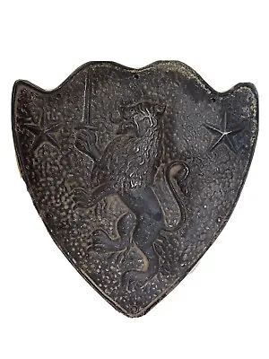 Large Vintage Cast Aluminum HERALDIC SHIELD Rampant Lion With Sword & Stars • $159.99