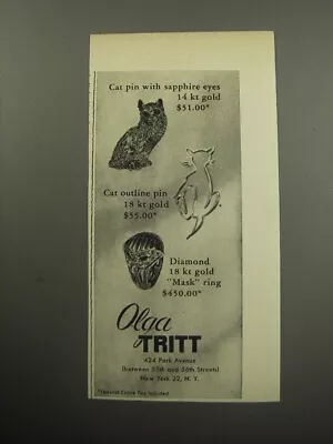 1957 Olga Tritt Jewelry Advertisement - Cat Pin With Sapphire Eyes • $19.99