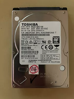 Toshiba MQ01ABD100 AAHAB01/AX1R2C  1TB 2.5  SATA Laptop Hard Drive • £29.99