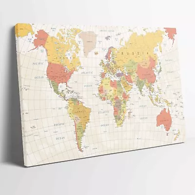 Map Of The World Stretched Canvas Or Unframed Poster Print Wall Art More Sizes • £12.99