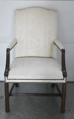 Kindel Mahogany Chippendale Style Arm Chair Silk Liverpool Bird Fabric Nailhead • $999