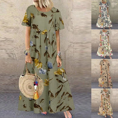 $26.94 • Buy Plus Size Womens Floral Boho KaftanMaxi Dress Short Sleeve Summer Long Sundress