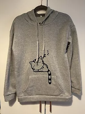 Womens Ladies Girls Cat Grey Hoodie With Ear Hood Size 12 • £6.49