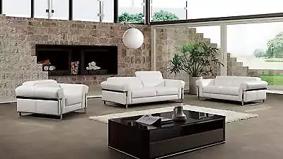 3PC White Modern Contemporary Top Grain Full Leather Sofa Loveseat Chair Set • $5995