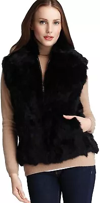 Surell 100% Real Fur Adult Size Small/Medium Black Vest Size S/M • $179.99