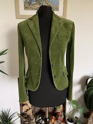 Rare Vintage ZARA Green Velvet Corduroy Blazer Jacket Size Small - Coat Cord • £39.99