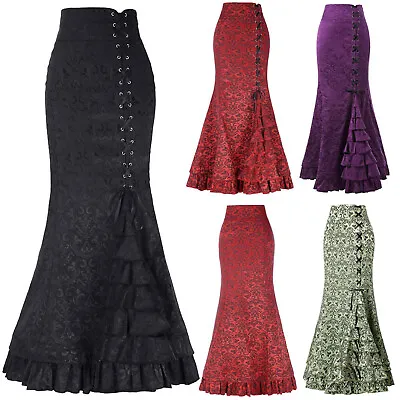 Style Fishtail Skirt Women Long Retro Ruffle Punk Vintage Bodycon Skirt Skirt • $23.24