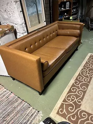 Vintage Mid Century Modern Style Couch Faux Brown Leather • $284.24