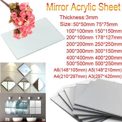 A6 A5 A4 A3 3mm Clear Mirror Acrylic Sheet 500mm Plastic Safety Glass Panel • $4.75