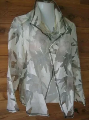 IC Collection Sheer L Jacket Boxy Open Wrap Top B46 XL 12 14 Cream Brown Pink • $42.50