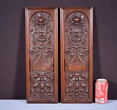 Pair Of Antique French Solid Walnut Highly Carved Panels With Intricate Design • $285