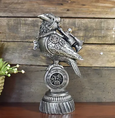 Steampunk Eagle Sculpture Silver Futuristic Metallic Bird Animal Gothic Statue • £17.09