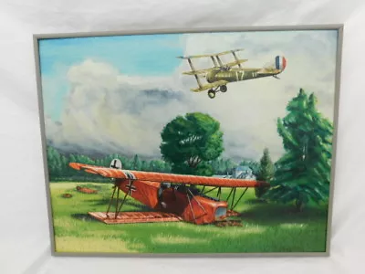 Vintage Oil Painting Airplane Listed Artist Signed Aj Albert Enckler Framed • $324.65