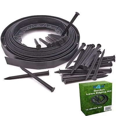 Lawn Edge Border With 40 Pegs Garden Edging ForPaths Drives Flowerbeds Grass 10M • £14.99