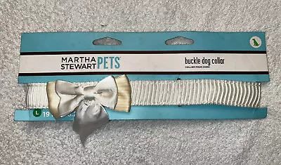 LARGE Pet BUCKLE Collar 19   Martha Stewart Dog WHITE SATIN LIKE BOW • $12