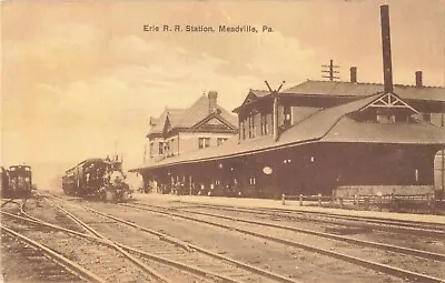 Erie Railroad Station Depot Meadville Pennsylvania PA Train C1910 Postcard • $29.95