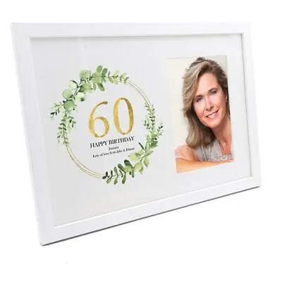 Personalised 60th Birthday Gift For Her Photo Frame Gold Wreath Design WFM-144 • £15.99